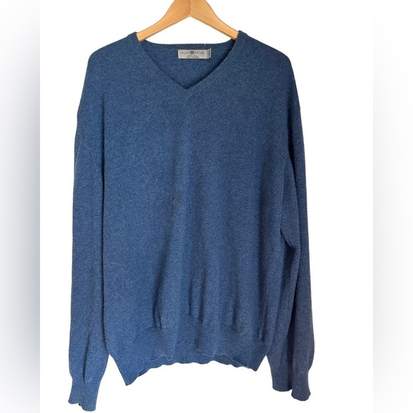 Alan Paine Mens Blue 100% Cashmere Knit V-Neck Sweater‎ Size XXL - Picture 1 of 11
